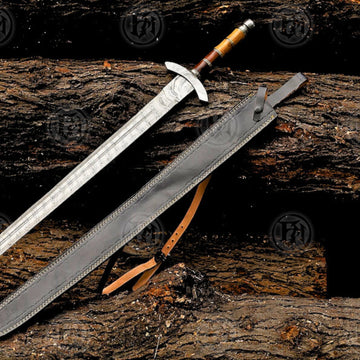 Premium Viking Damascus Sword Replica with Ash Wood Plaque