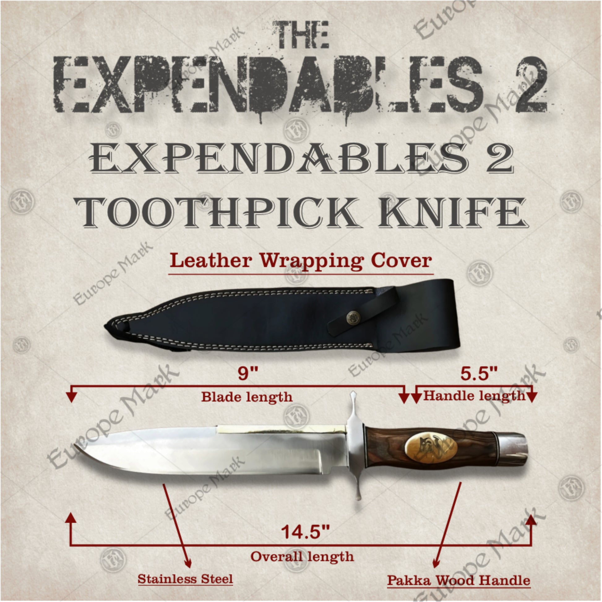 Premium Barney Ross Toothpick Knife Replica with Walnut Stand
