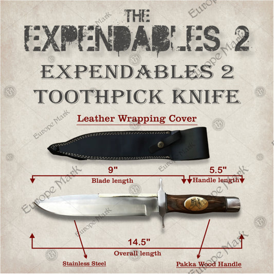 Premium Barney Ross Toothpick Knife Replica with Walnut Stand
