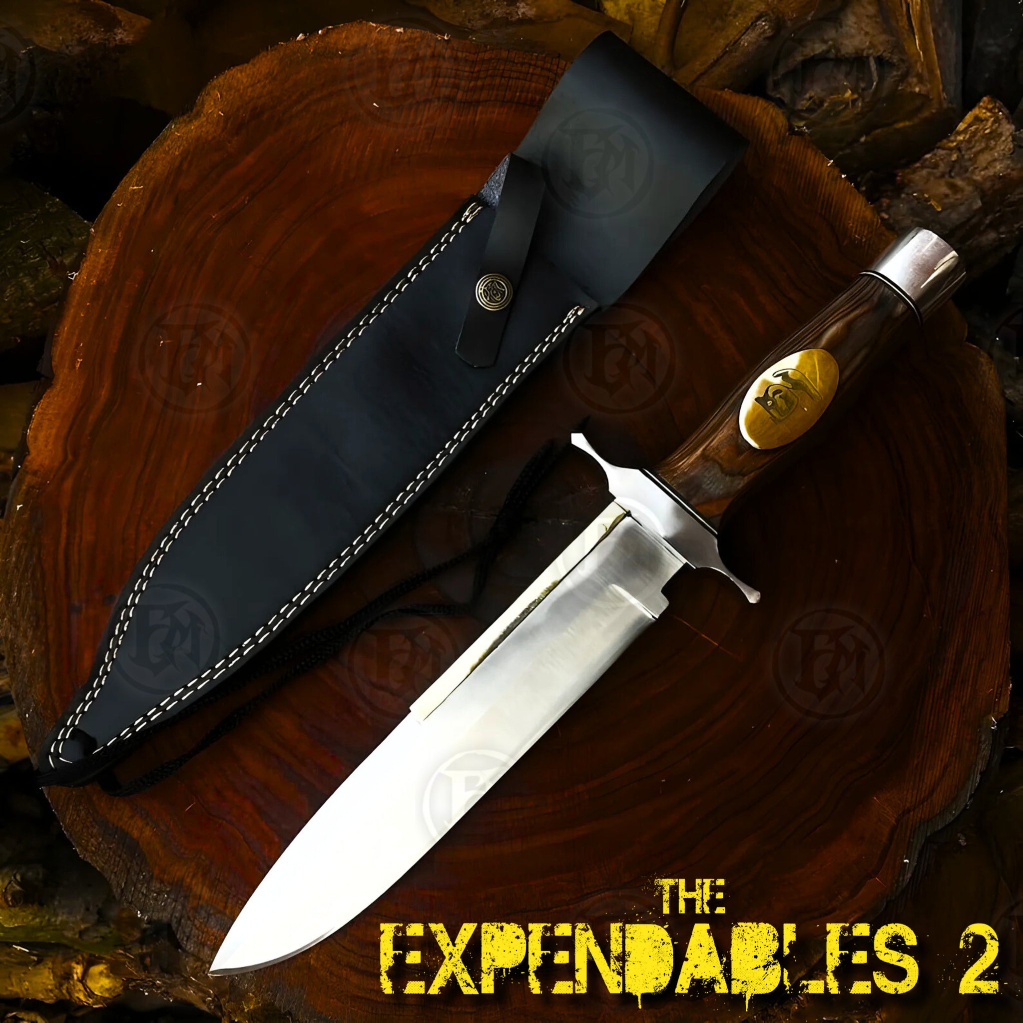 Premium Barney Ross Toothpick Knife Replica with Walnut Stand