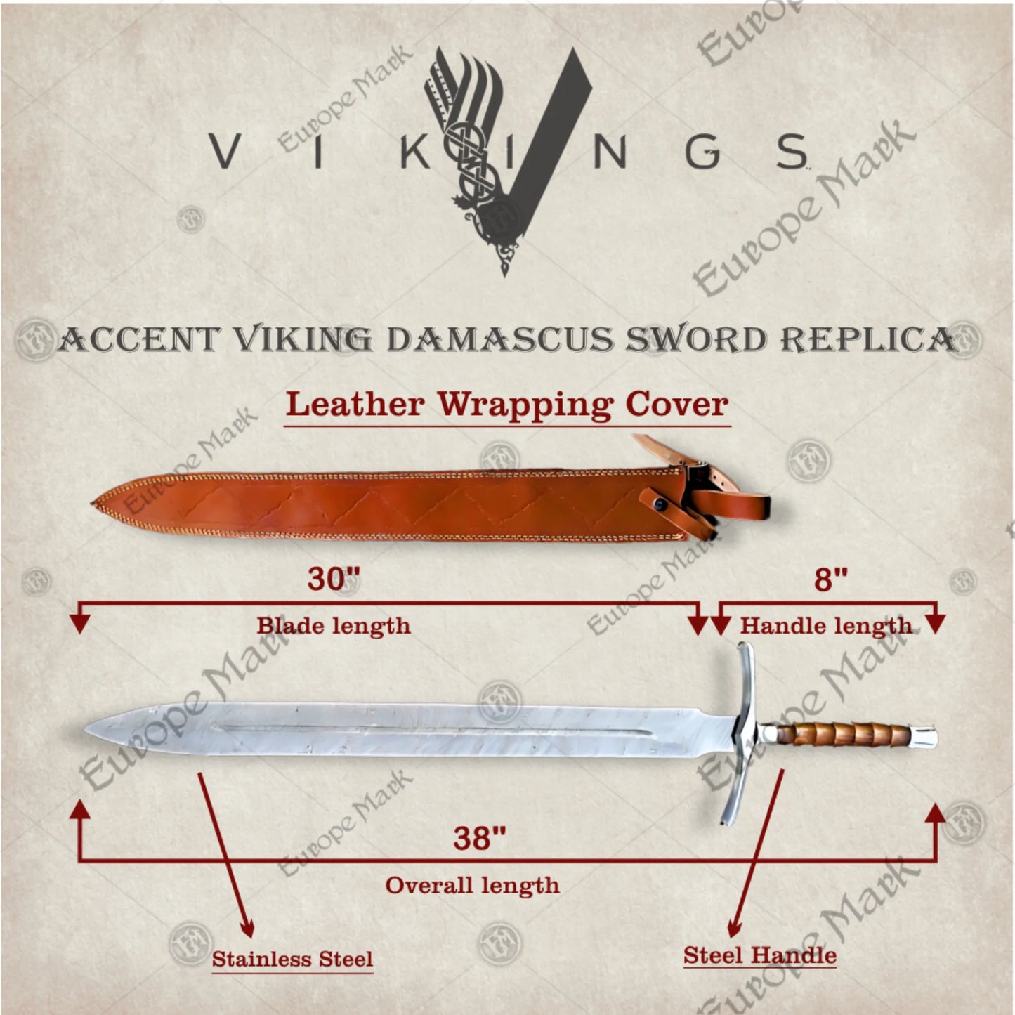 Accent Viking Damascus Sword Steel Blade