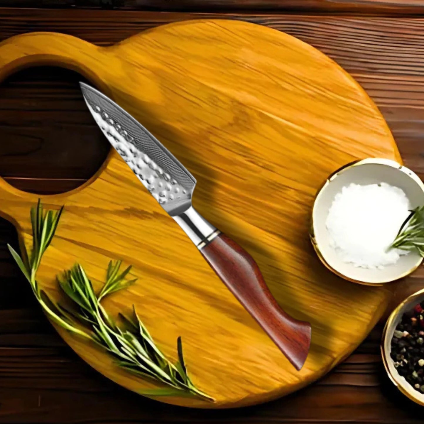 Premium Amaranthus Damascus Chef Knife Set with Walnut Block