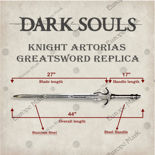Premium Dark Souls Artorias Greatsword Replica with Ebony Plaque