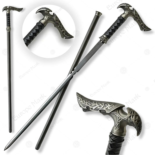 Premium Axios Sword Cane Replica with Oak Stand