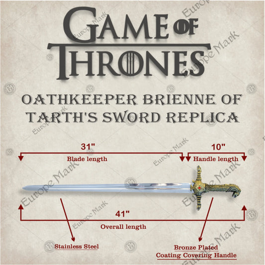 Premium Brienne of Tarths Oathkeeper Game of Thrones Sword Replica with stainless steel blade.