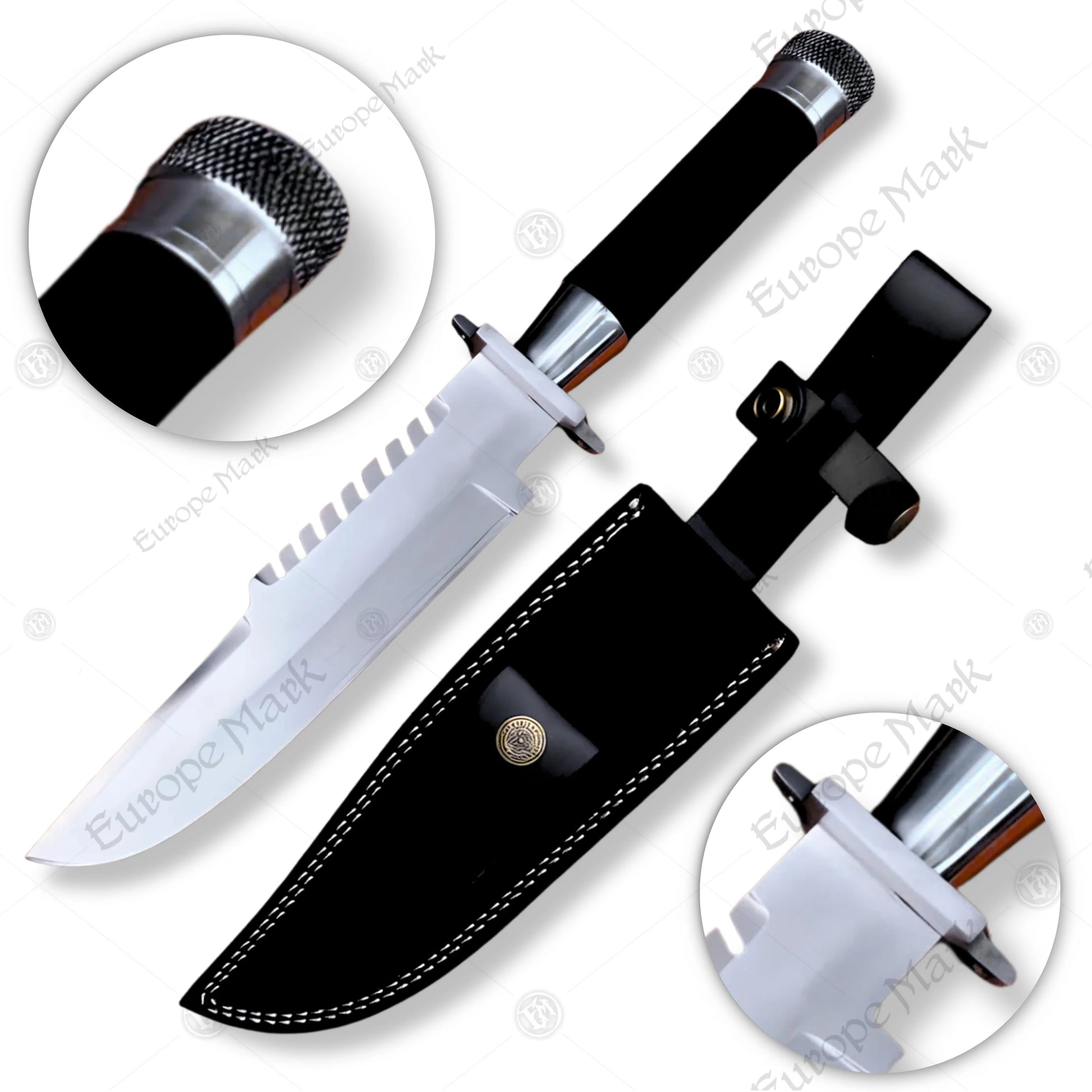 Premium Commando Movie Bowie Knife Replica with Walnut Stand