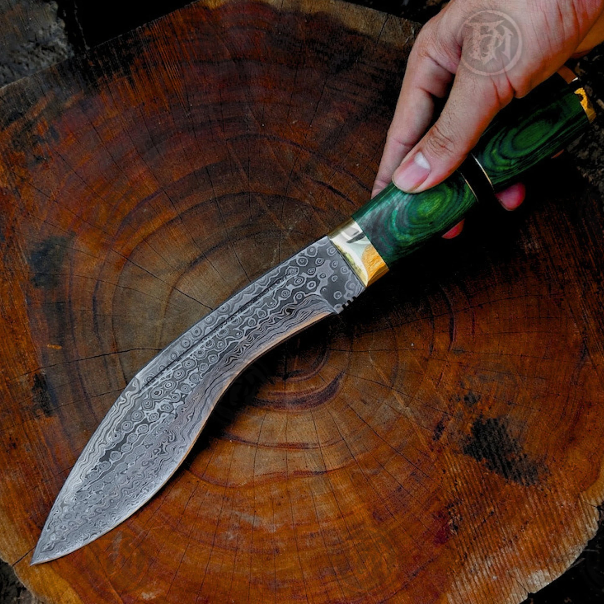 Premium Damascus Kukri Machete Knife Replica with damascus knife.