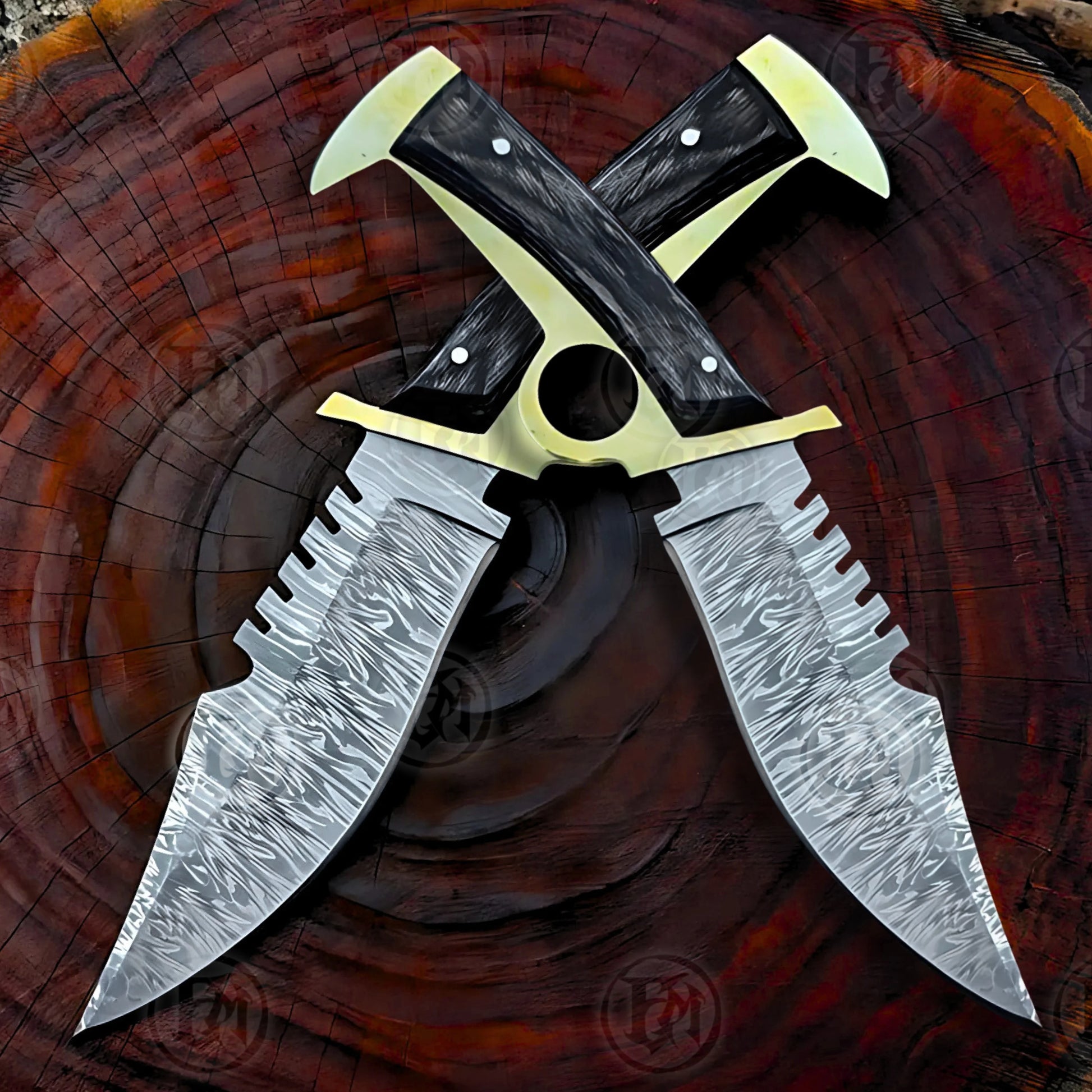 Premium Daryl Dixon Damascus Bowie Knife Replica with Rosewood Stand