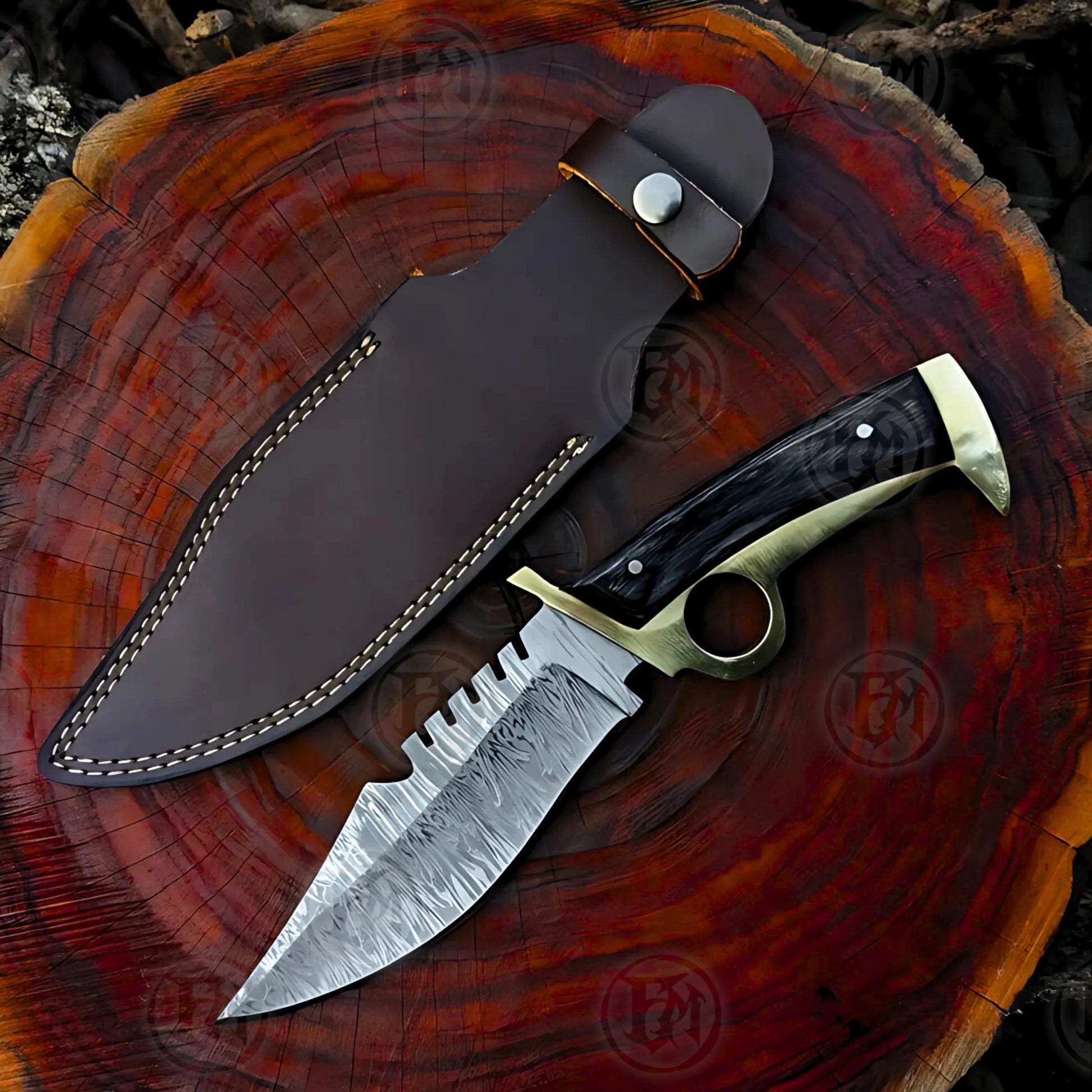 Premium Daryl Dixon Damascus Bowie Knife Replica with Rosewood Stand