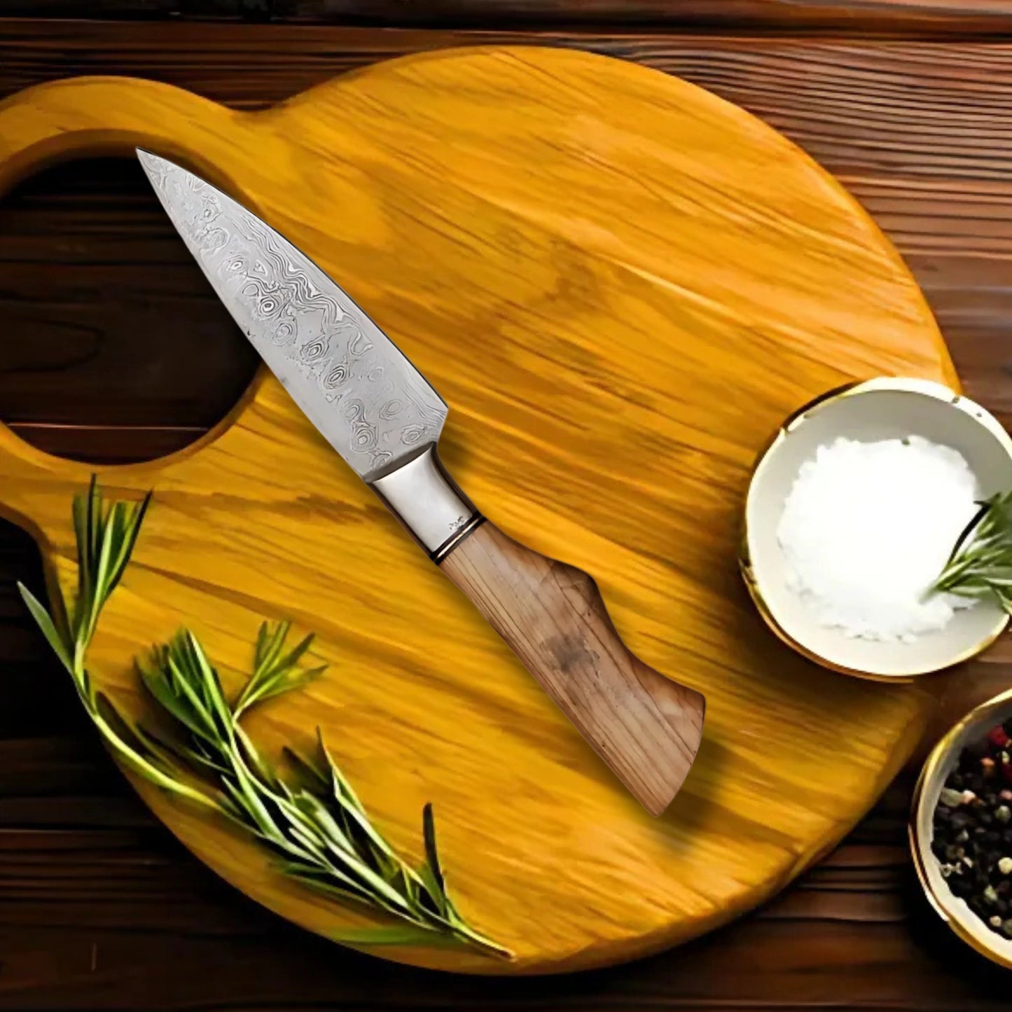 Premium Ergonomic Damascus Chef Knife Set with Oak Block