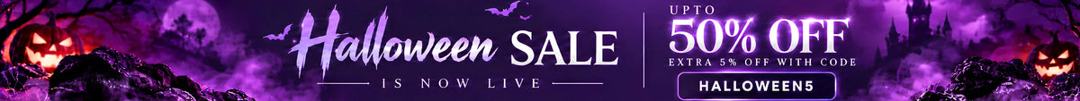 Europe Mark Halloween Sale banner offering up to 50% off plus extra 5% off with code HALLOWEEN5
