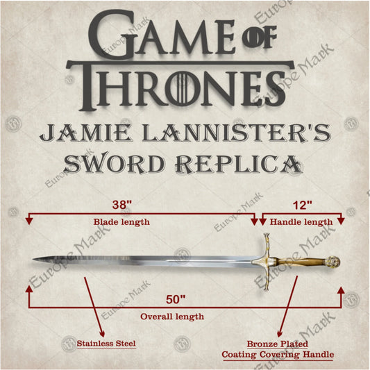 Premium Jaime Lannister Game of Thrones Sword Replica with stainless steel blade.