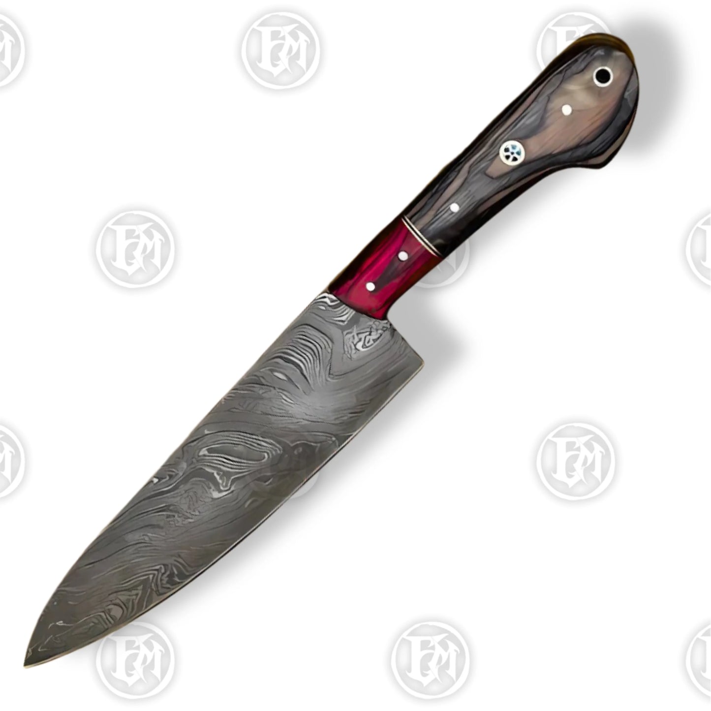 Premium Luxury Wood Grain Damascus Chef Knife Set with Walnut Block