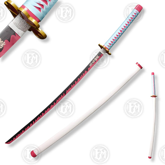 Mitsuri Kanroji Sword from Demon Slayer – Carbon steel anime replica with white lacquered scabbard, perfect for cosplay or display.