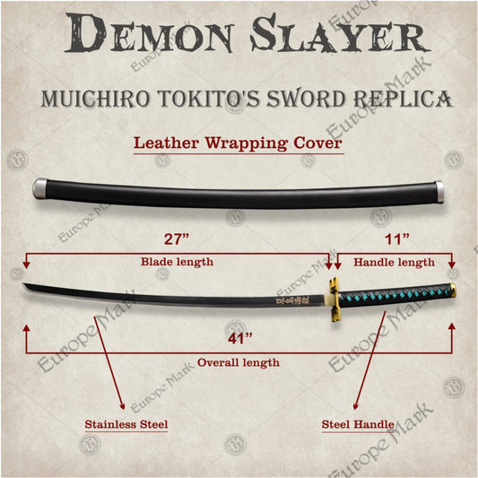 Muichiro Tokito Sword from Demon Slayer – Carbon steel anime collectible with square tsuba and cord-wrapped handle, perfect for cosplay or display.