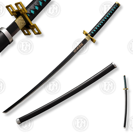 Muichiro Tokito Sword from Demon Slayer – Carbon steel anime collectible with square tsuba and cord-wrapped handle, perfect for cosplay or display.