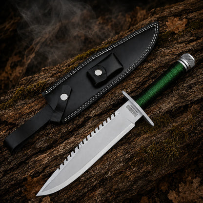 Rambo First Blood Part I Signature Edition collectible displayed beside its black stitched leather sheath