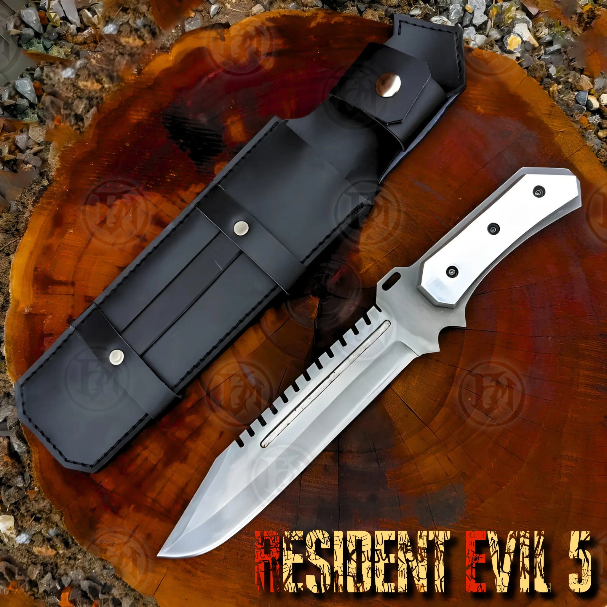 Premium Resident Evil 5 Wesker S.T.A.R.S. Knife Cosplay Replica with Walnut Stand