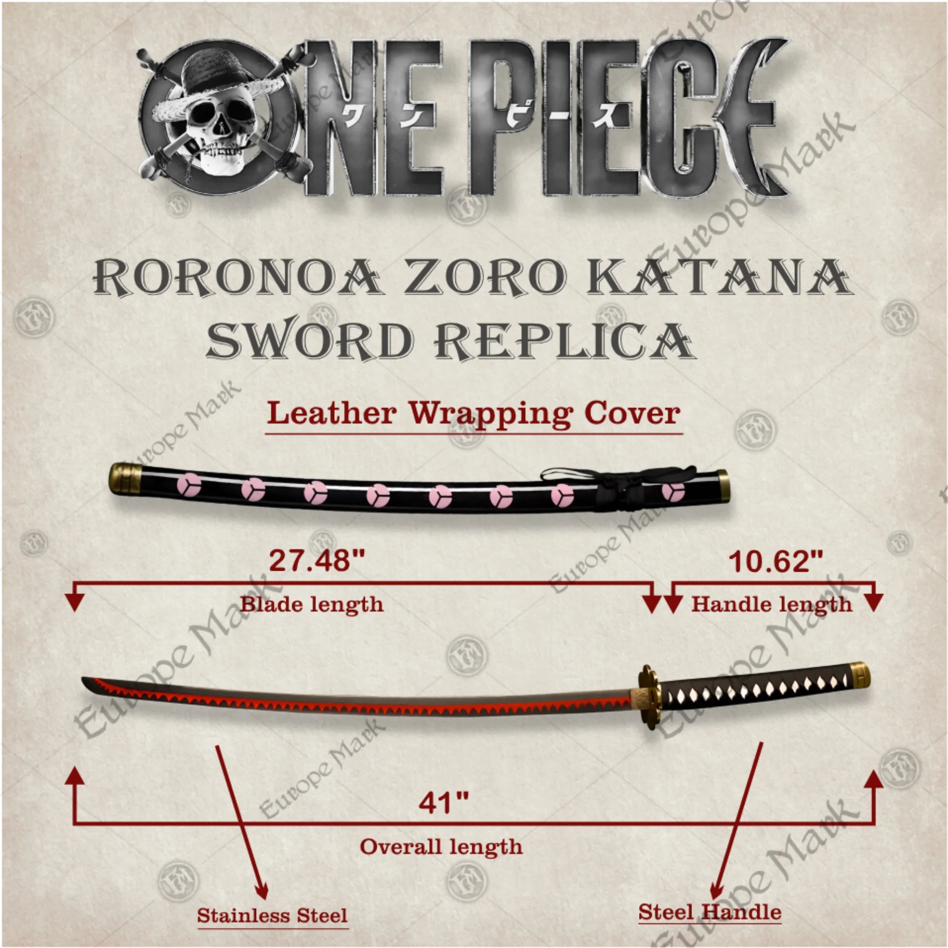 Premium Roronoa Zoro's Sword Replica One Piece with Ebony Stand