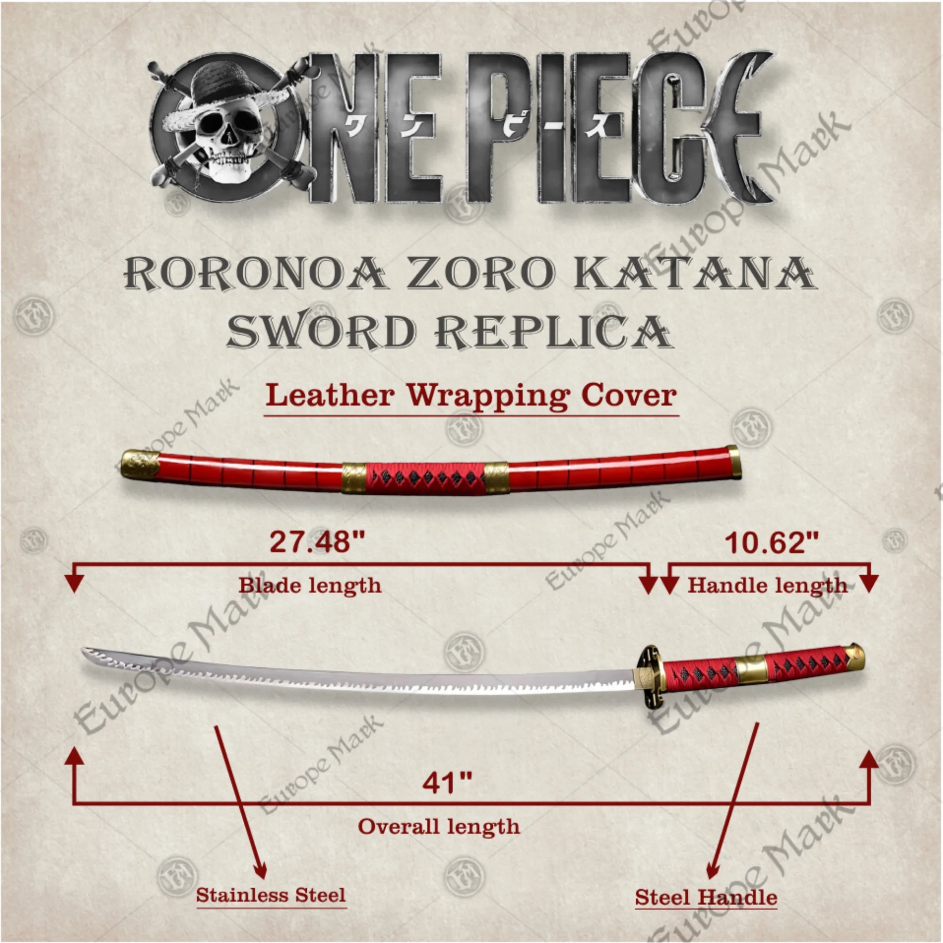 Premium Roronoa Zoro's Sword Replica One Piece with Ebony Stand