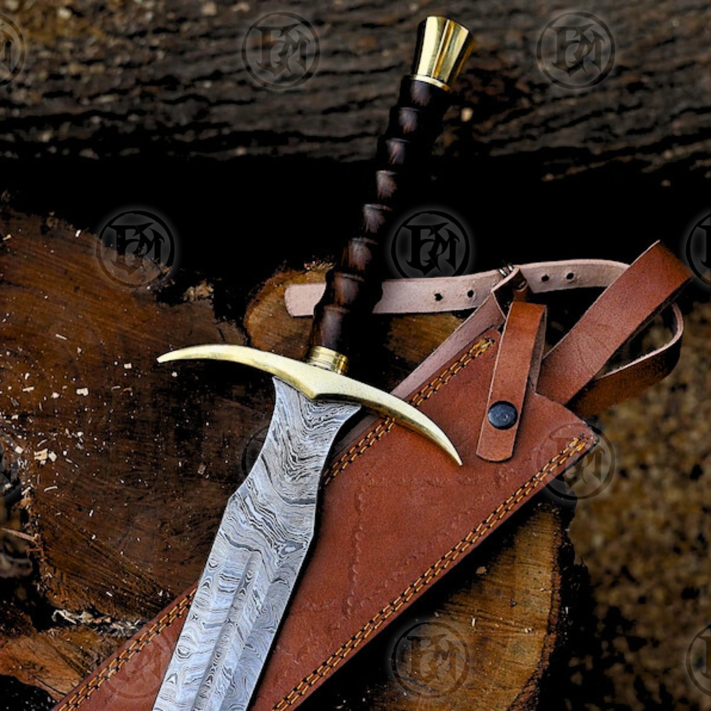 Premium Sinni Damascus Viking Sword Replica with Ash Wood Plaque