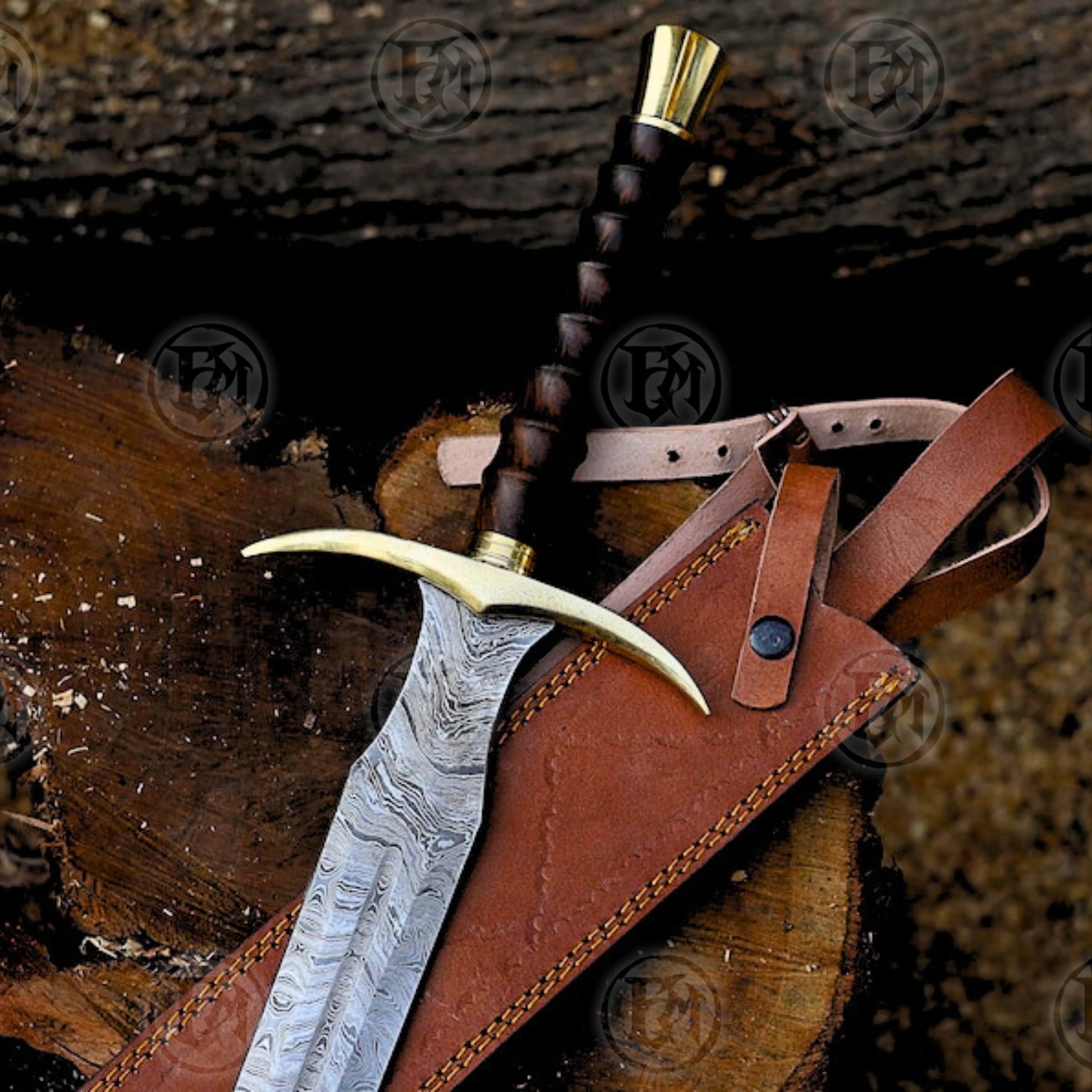 Premium Sinni Damascus Viking Sword Replica with Ash Wood Plaque