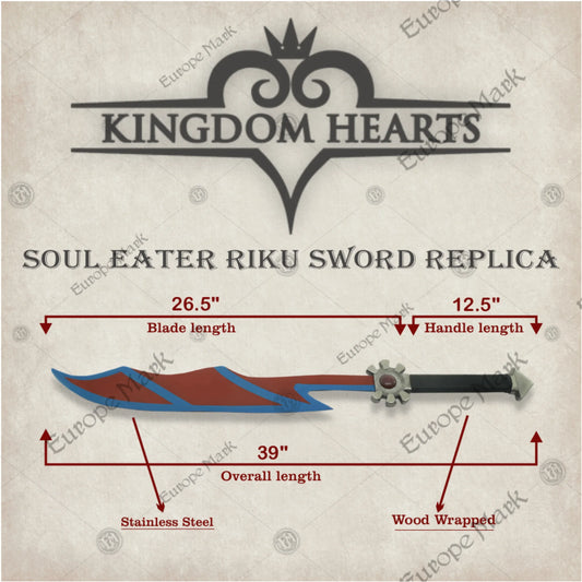 Premium Soul Eater Riku Kingdom Hearts Sword Replica with stainless steel blade.
