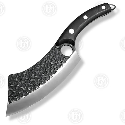 Premium Viking Forged Damascus Boning Cleaver with Rosewood Stand