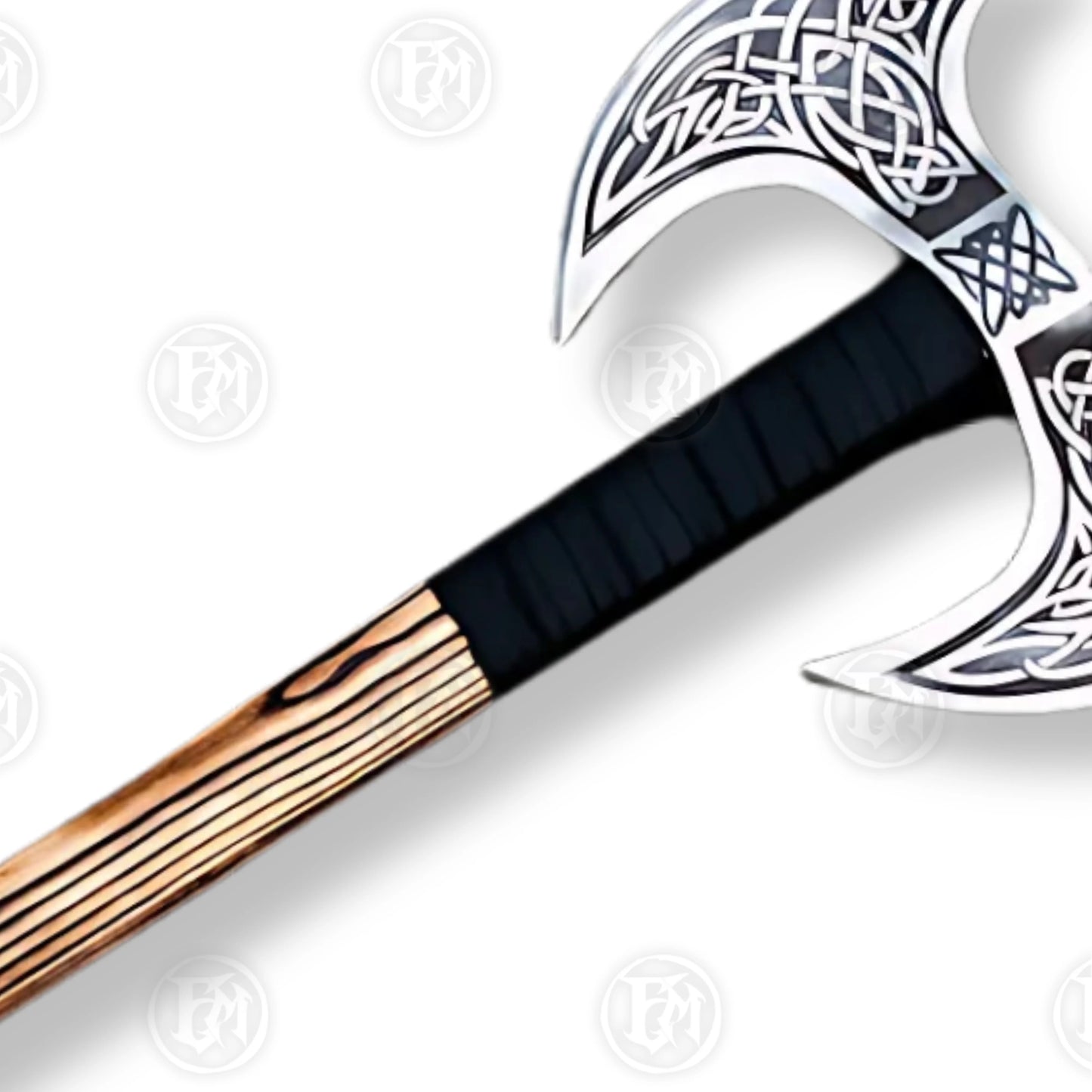 Premium Viking Double-Headed Axe with Oak Display Stand