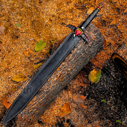 Premium Viking Dragon Forged Sword Replica with Walnut Stand.
