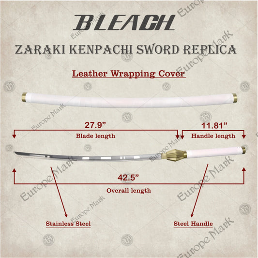 Zaraki Kenpachi Sword Replica – Bleach Anime Collectible Sword with Hand-Wrapped Wax Rope Handle and Carbon Steel Blade.